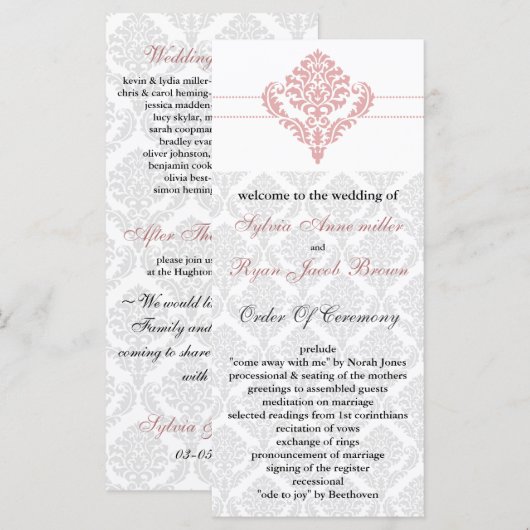 damask rose Wedding programme (Devant / Derrière)