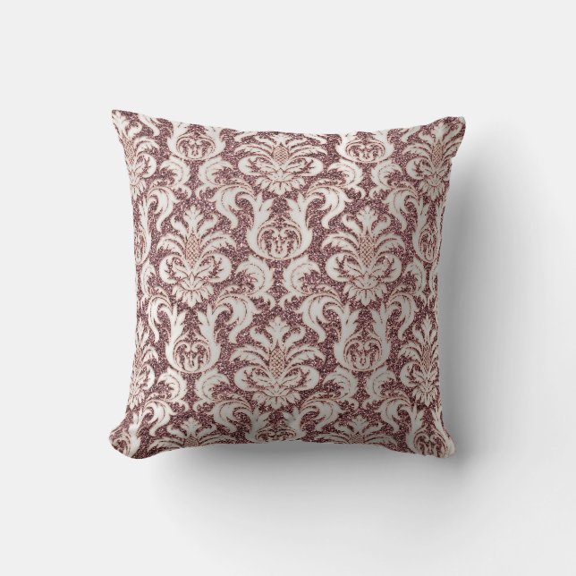 Damask Royal Glitter Silver Roos Gold Red Bean Kussen (Voorkant)
