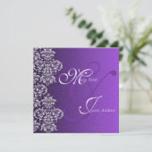 Damask Royal Paars Wedding Invitation Kaart (Staand voorkant)
