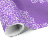 Damask Royal Paars Wedding Wrapping Paper Cadeaupapier (Rol Hoek)