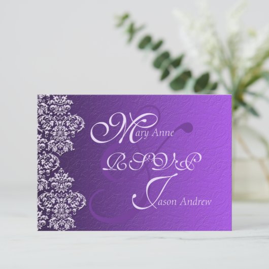 Damask Royal Purple Wedple Carte RSVP (Debout devant)