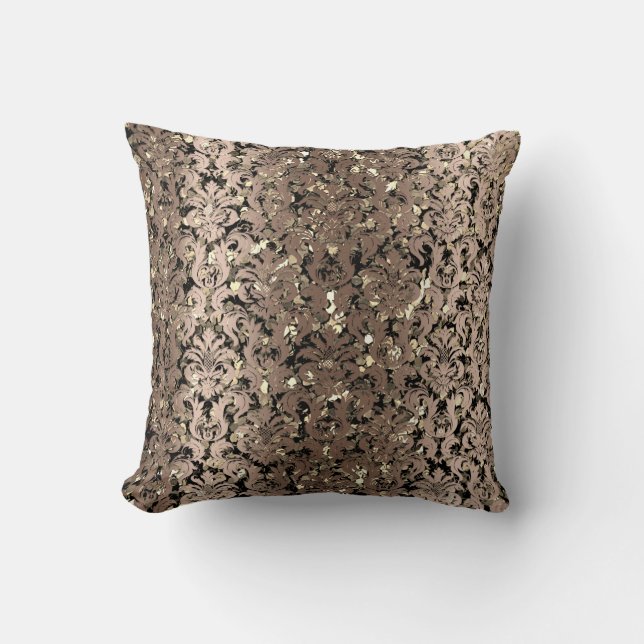 Damask Royal Sepia Gold Black Beige Metallic Kussen (Voorkant)