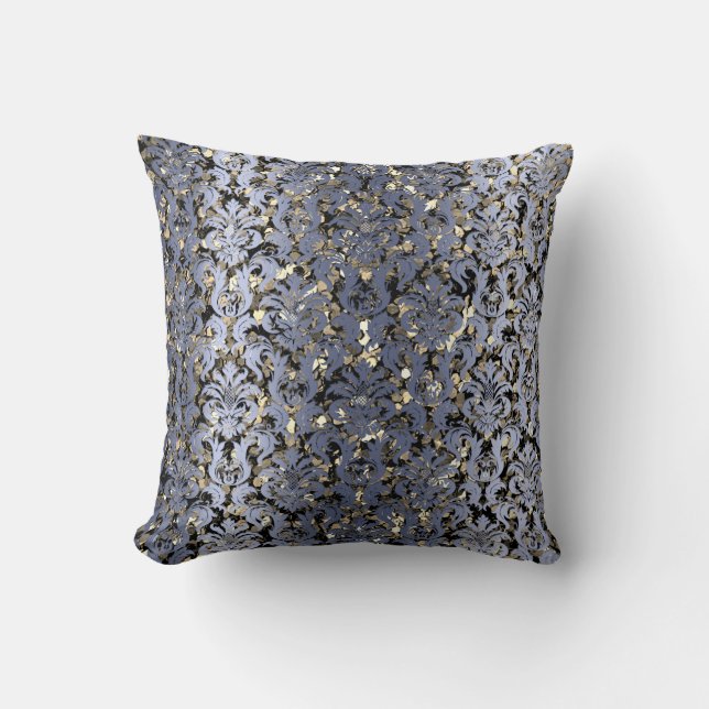 Damask Royal Sepia Gold Black Blue Naval Metallic Kussen (Voorkant)