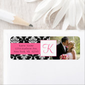 Damask Roze Monogram Foto Bruiloft Adresetiketten Etiket (Insitu)