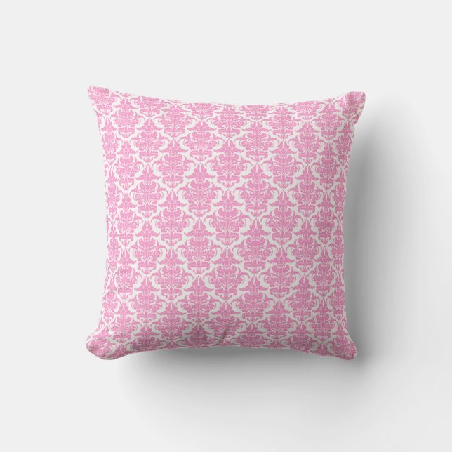 Damask - Roze op White Kussen (Voorkant)