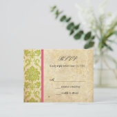  Damask RSVP Briefkaart in Roze en Groen (Staand voorkant)