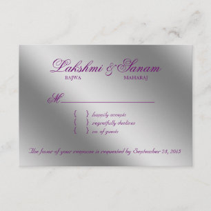 Damask RSVP Wedding Reply Sparkle Paarse Silver Kaartje