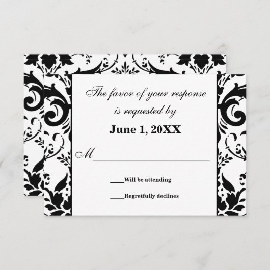 Damask RSVP Wedding Response Request Cards (Voorkant / Achterkant)