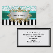 Damask, ruban Aqua noir blanc, Étiquette or (Devant / Derrière)