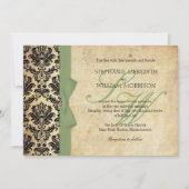 Damask  Sage Bow Wedding Invitation Kaart (Voorkant)