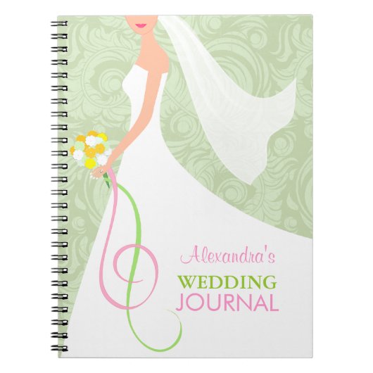 Damask Sage Green Mariage Journal Planificateur (Devant)