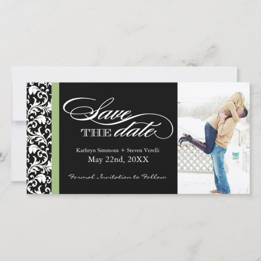Damask Save The Date met groene accentkleur (Voorkant)