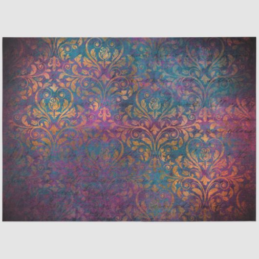 Damask & script elegant purple blue gold tissuepapier (Voorkant)