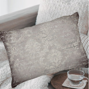  Damask & script paarse grijs distressed Accent Kussen