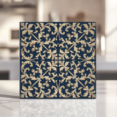  Damask Scroll Botanical Navy Blauw Goud Tegeltje
