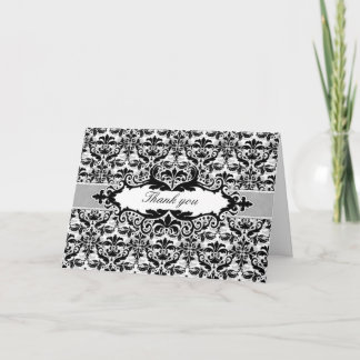 Damask & Scroll Lijst Bedankt kaart (Zwart)