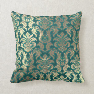 Damask Sepia Gold Metallic Blauwgroen Velvet Effec Kussen