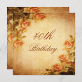  Damask Shabby Chic Peach Rozen 40th Kaart (Voorkant / Achterkant)
