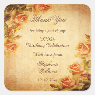 Damask Shabby Chic Peach Rozen Birthday Vierkante Sticker