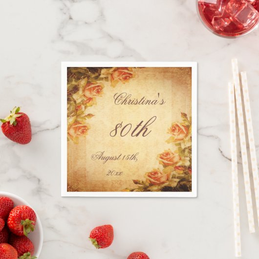  Damask Shabby Chic Peach Rozen Serviettes Servetten (Insitu)