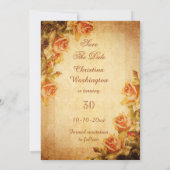  Damask Shabby Chic Peach Rozen Verjaardag Save The Date (Achterkant)