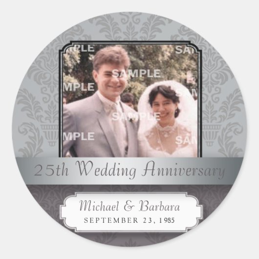 Damask Silver (25e) Anniversaire autocollant (Devant)