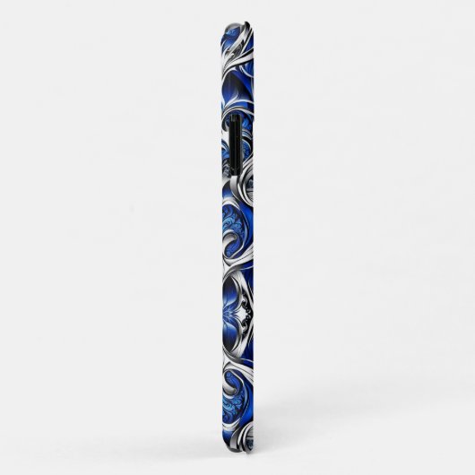 Damask Silver Blue Zwart Abstract Case-Mate iPhone Case (Achterkant/rechts)