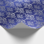 Damask Silver Cobalt Blue Royal Ornament Frankrijk Cadeaupapier (Hoek)