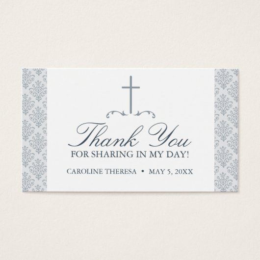 Damask Silver Grey met Cross Favor KAART (Voorkant)