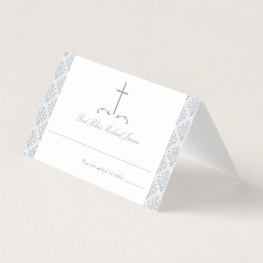 Damask Silver Grey Première communion Croix religi (Front)