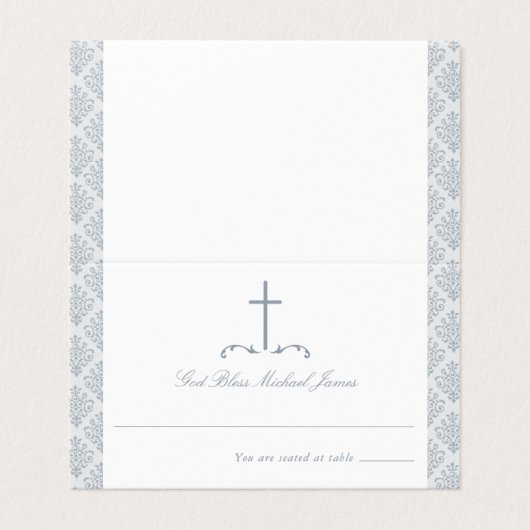 Damask Silver Grey Première communion Croix religi (Outside Unfolded)