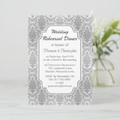 Damask Silver Grey Rehearsal Dinner Invitation Kaart (Staand voorkant)