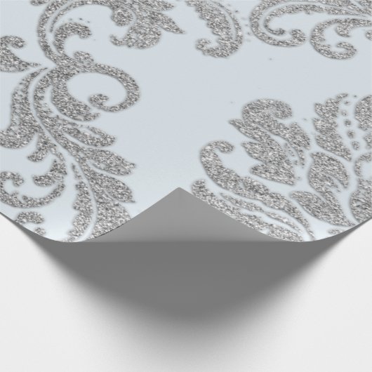 Damask Silver Grey Royal Metallic Blue Glitter Lux Cadeaupapier (Hoek)