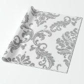 Damask Silver Grey Royal Metallic White Glitter Cadeaupapier (Uitgerold)