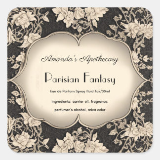  Damask Silver Lijst Parfum Flessenetiket Vierkante Sticker