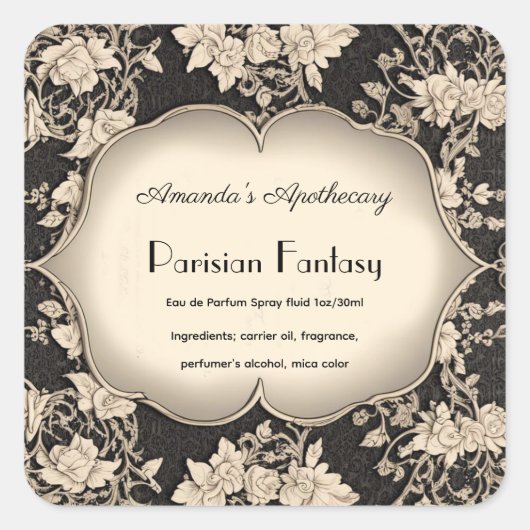  Damask Silver Lijst Parfum Flessenetiket Vierkante Sticker (Voorkant)