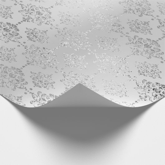 Damask Silver Monochromatic Royal Ornament Formal Cadeaupapier (Hoek)