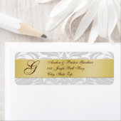 Damask Silver Monogram Étiquettes de adresse de No (En situation)