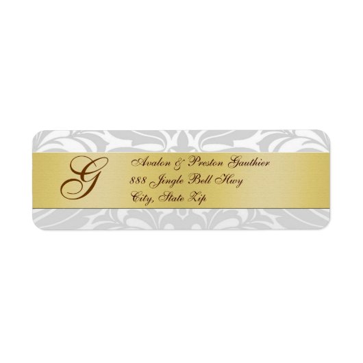 Damask Silver Monogram Étiquettes de adresse de No (Devant)