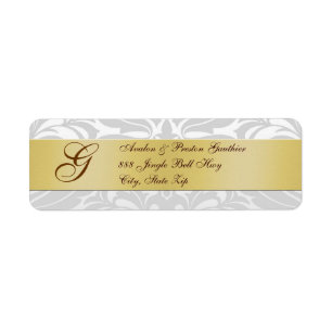 Damask Silver Monogram kerstAdresetiketten Etiket