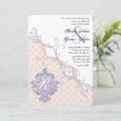  Damask Silver Peony en Lavender Wedding Kaart (Staand voorkant)