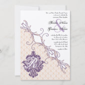 Damask Silver Peony & Grape Wedding Invite Kaart (Voorkant)
