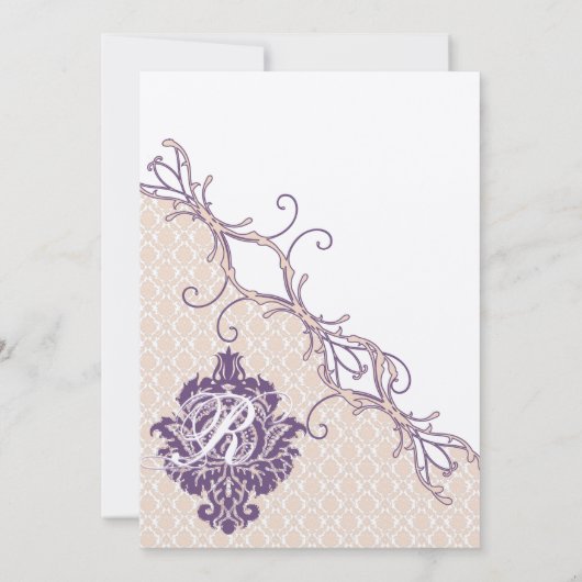  Damask Silver Peony & Grape Wedding Invite Kaart (Achterkant)