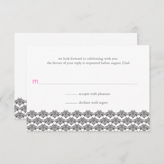Damask Simplicity Black Rose Mariage Réponse (Devant / Derrière)