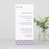 Damask Simplicity Cyan Purple Menu Mariage (Debout devant)