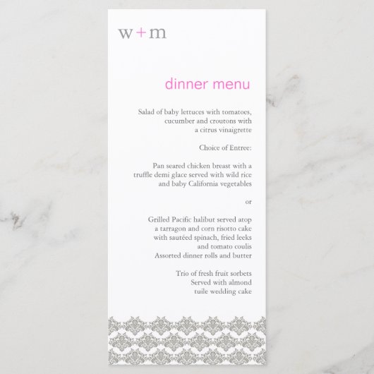 Damask Simplicity Taupe Mariage rose Menu (Devant)