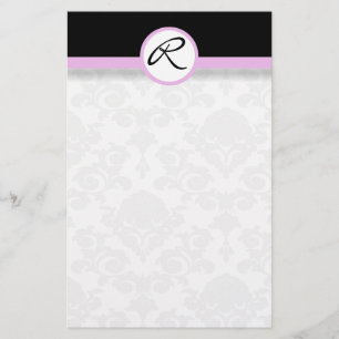 Damask Single Line Roze Monogram Stationery Briefpapier
