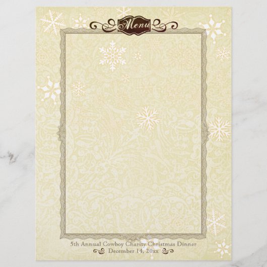 Damask sneeuwvlok kerstmenu briefhoofd (Voorkant)