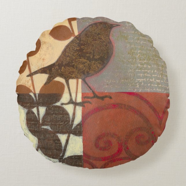 Damask Sparrow Rond Kussen (Voorkant)