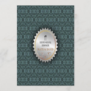  Damask  Spoon Fork Rehearsal Dinner Kaart